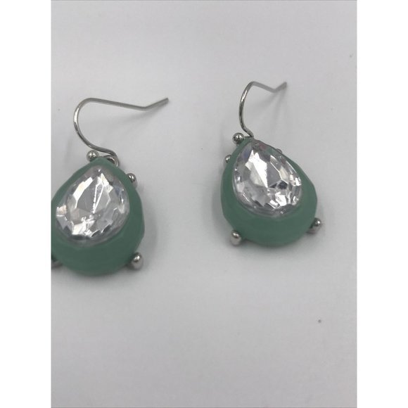 Pear Shape Acrylic stones‎ green frame Dangle Earrings 1" Drop - Picture 2 of 4